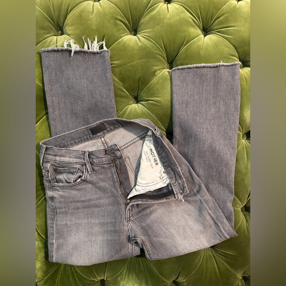 MOTHER Gray Frayed Hem Jeans